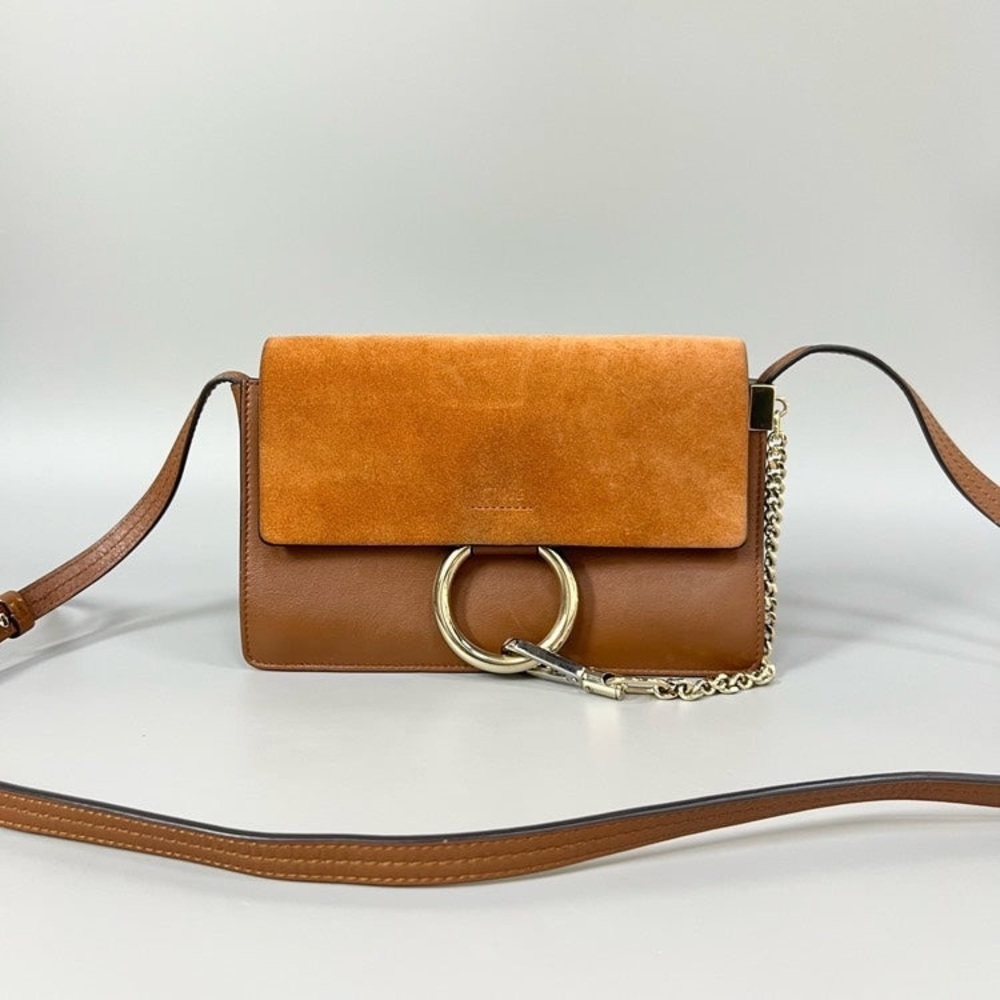 Chloe Faye Small Brown Suede Leather Crossbody Bag
